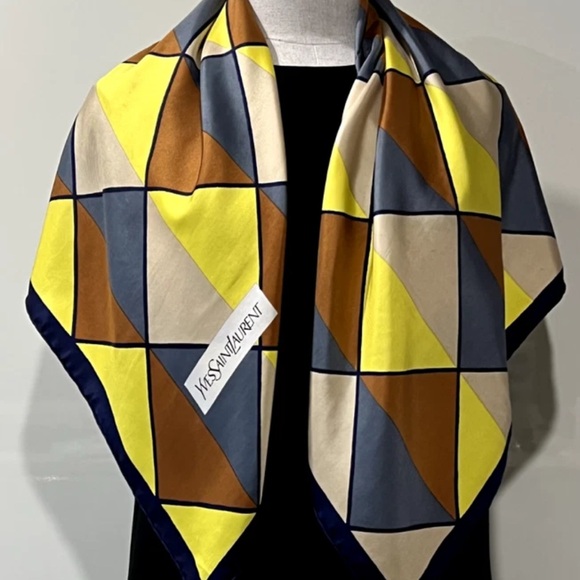 Yves Saint Laurent Geometric Yellow and Orange Scarf - Picture 5 of 10